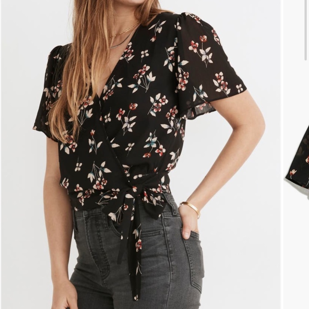 Madewell Botanical Print Floral Wrap Top XXS